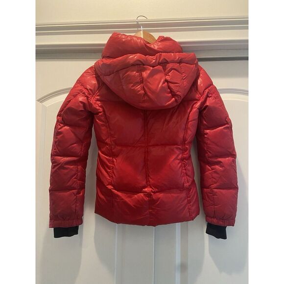S13‎ New York Bright Red puffer Hooded Duck Down Jacket Coat women ladies SZ XS - Picture 4 of 8